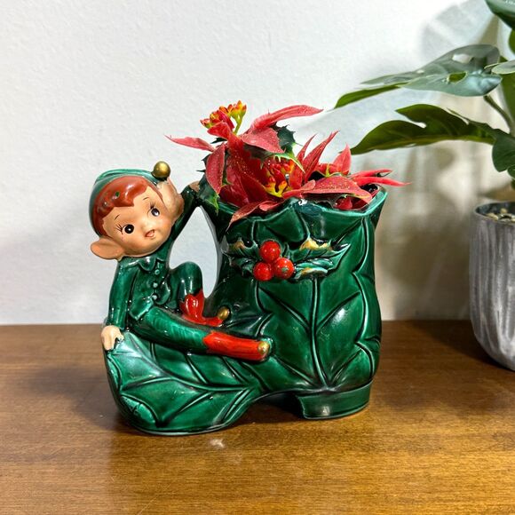 Vintage Inarco Elf Boot Planter E 2512 Christmas Whimsical Fairy Woodland 5" - Picture 1 of 10